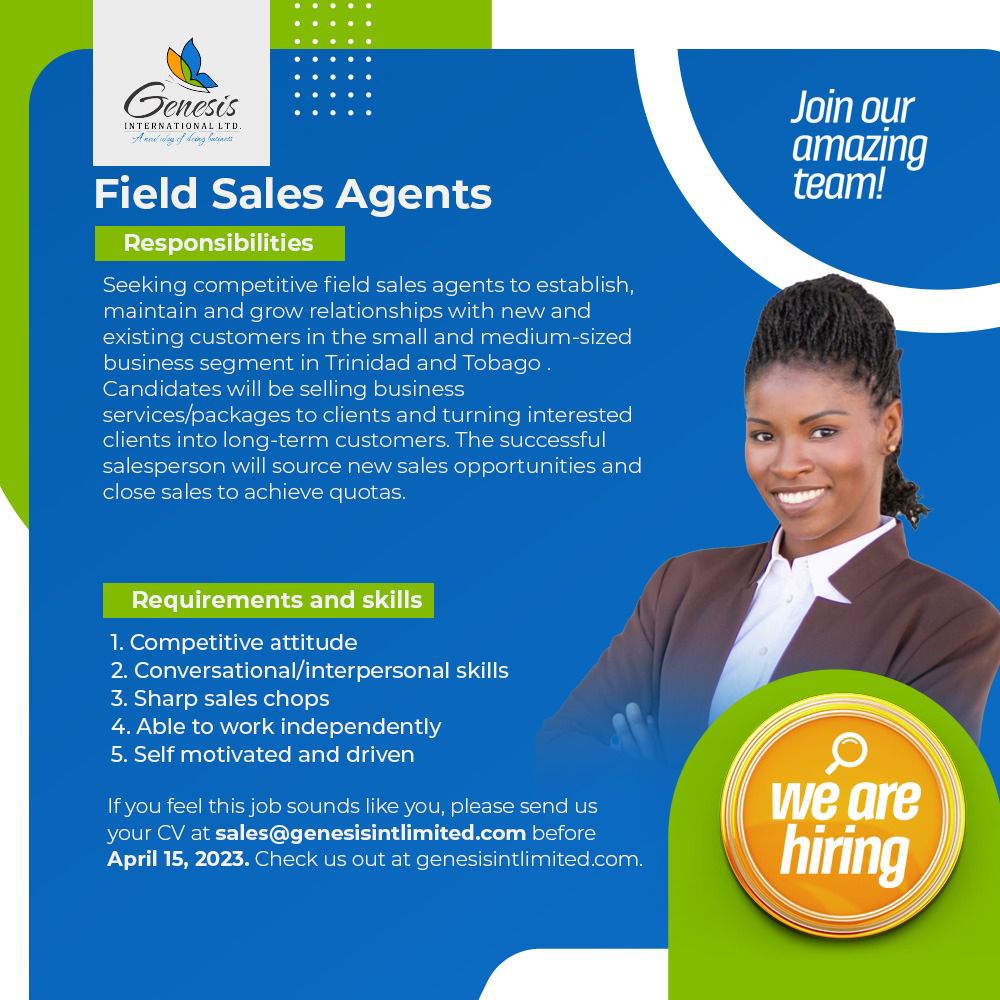 Sales Field Agents Trinidad and Tobago Genesis International Ltd