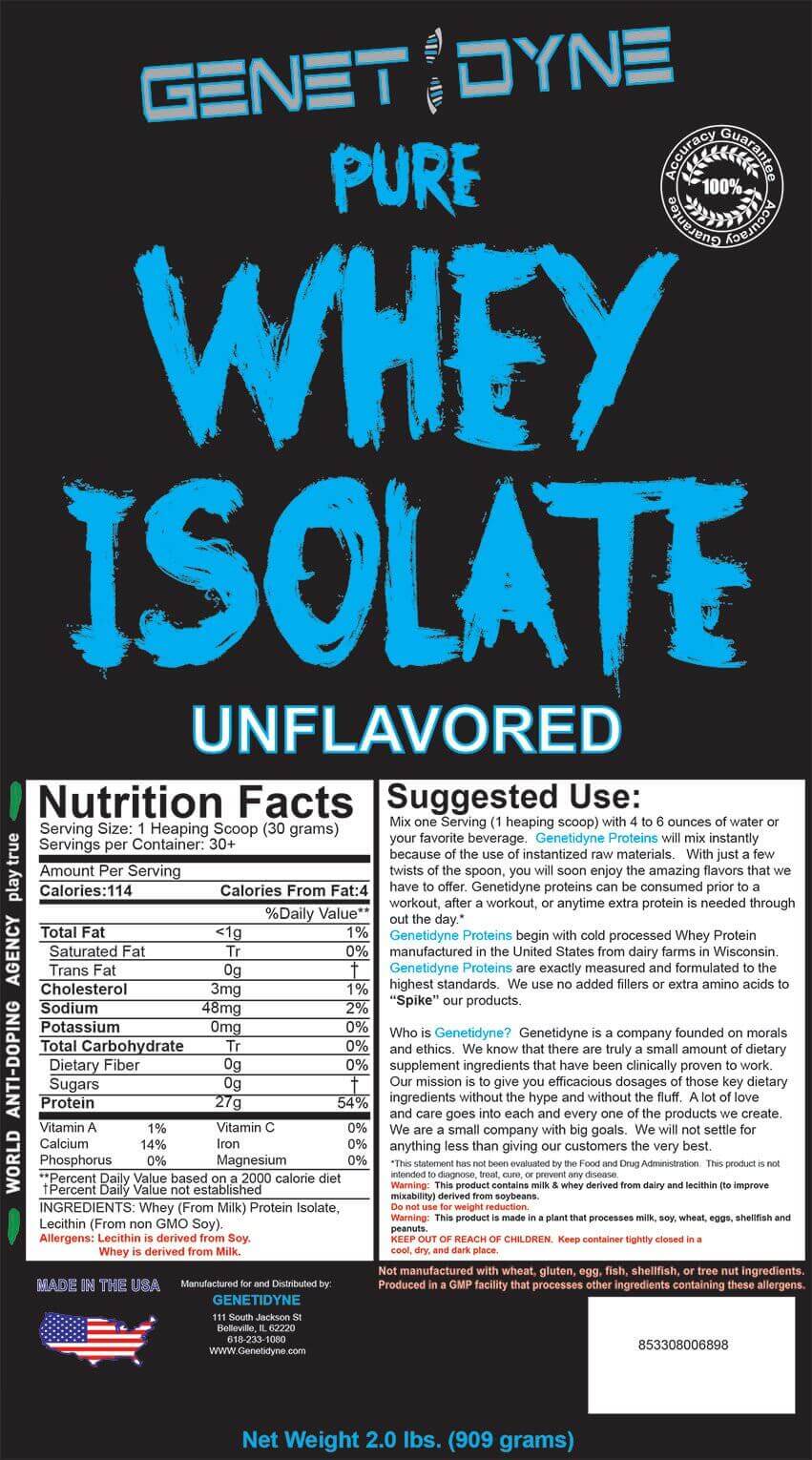 Unflavored Whey Protein Isolate Powder