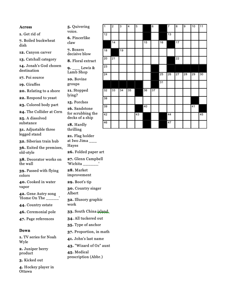Crossword Puzzle August 14, 2019 Geneva Shore Report