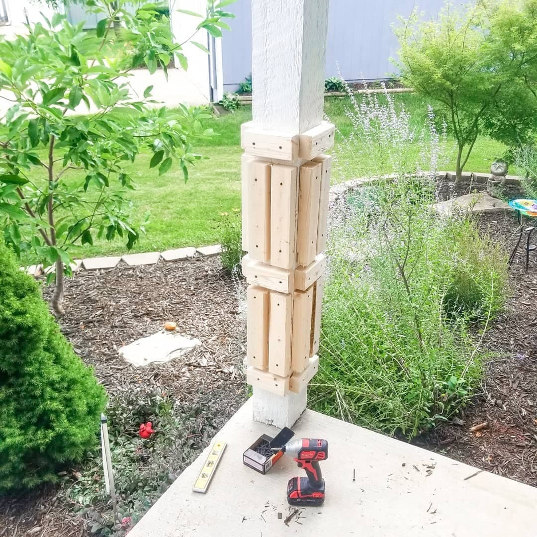 Faux Stone Porch Post, Before and After GenStone