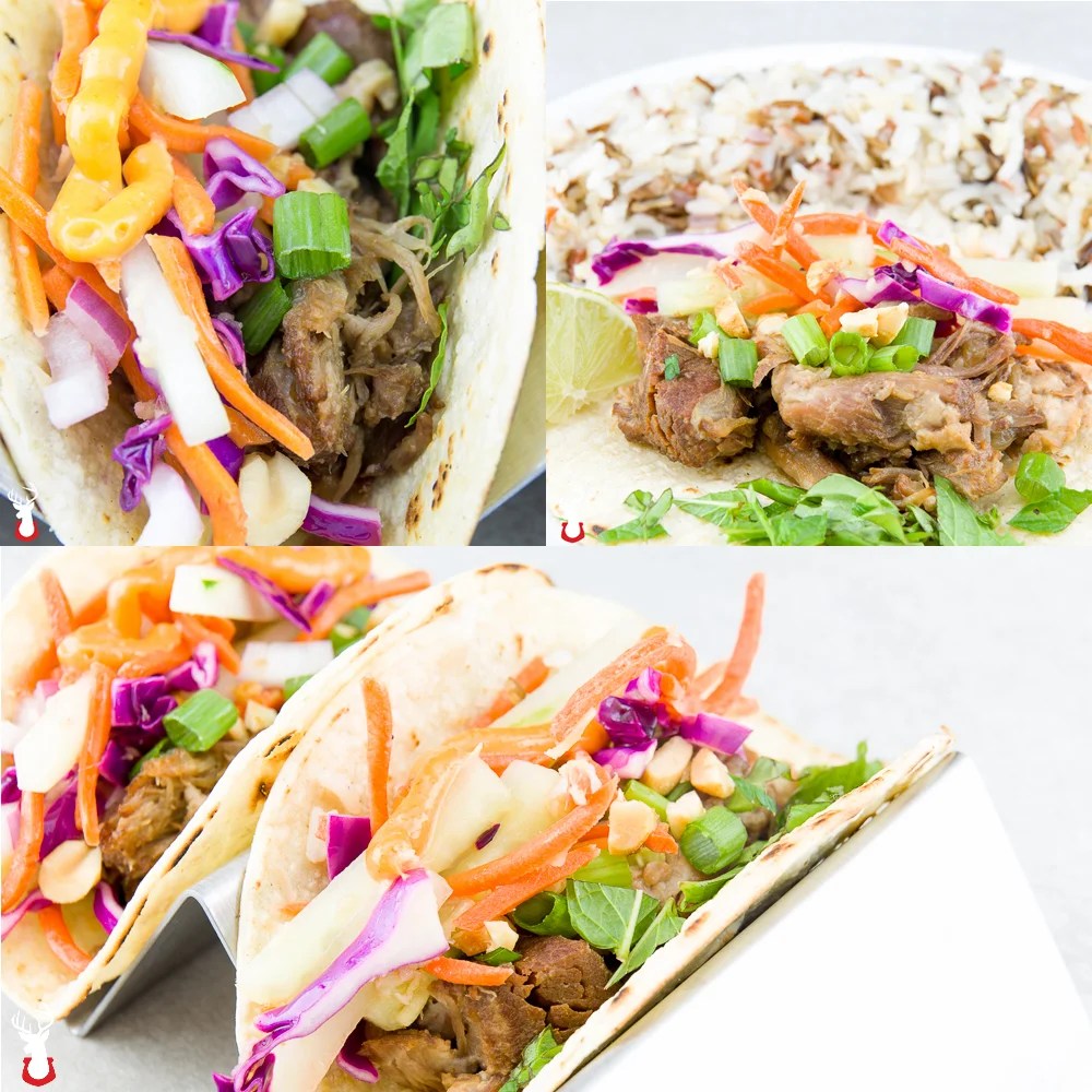 Pork Shoulder Tacos with Asian Slaw and Sriracha Mayo