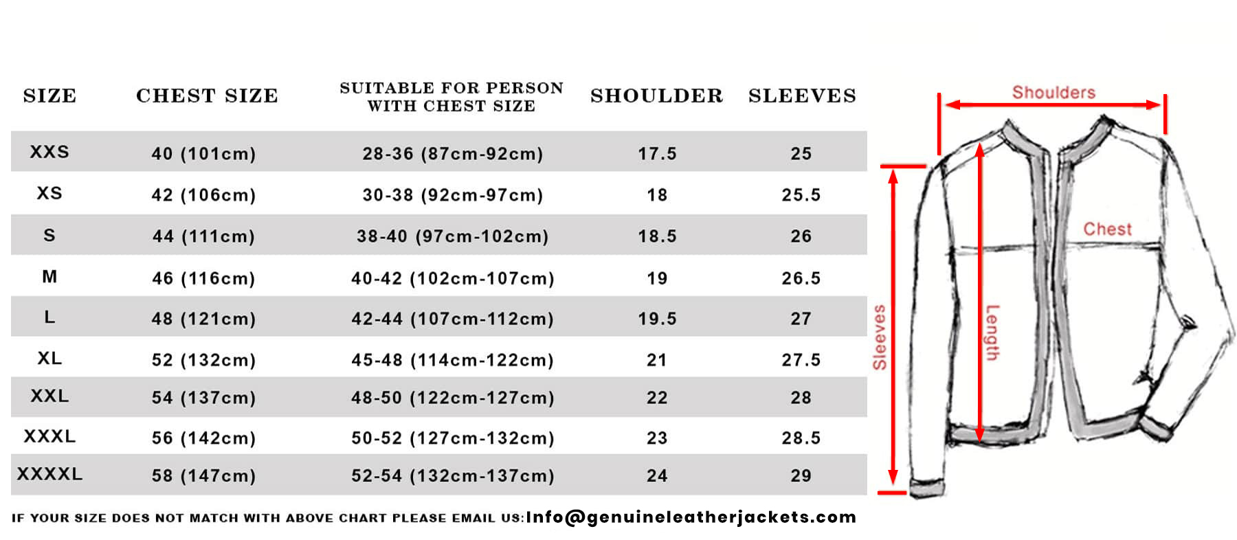 Size Guide - Customize Your Genuine Leather Jackets