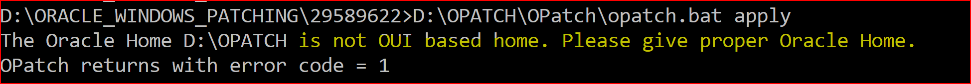 Error in Text The Oracle Home DOPATCH is not OUI based home. Please