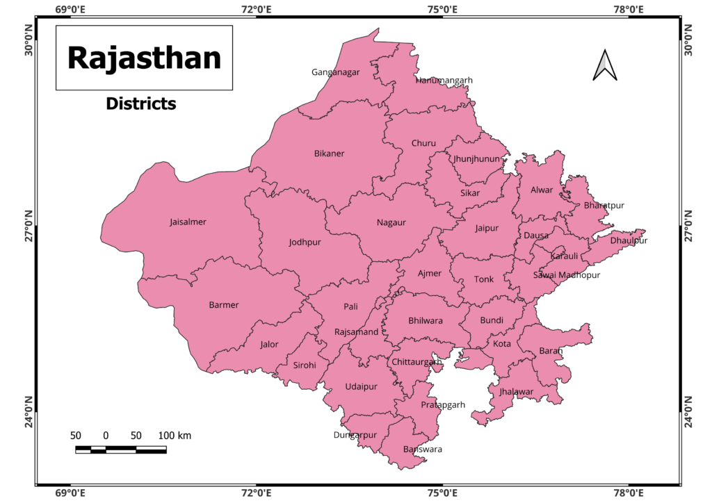 Rajasthan District Map free (Rajasthan Map Download) Geographical