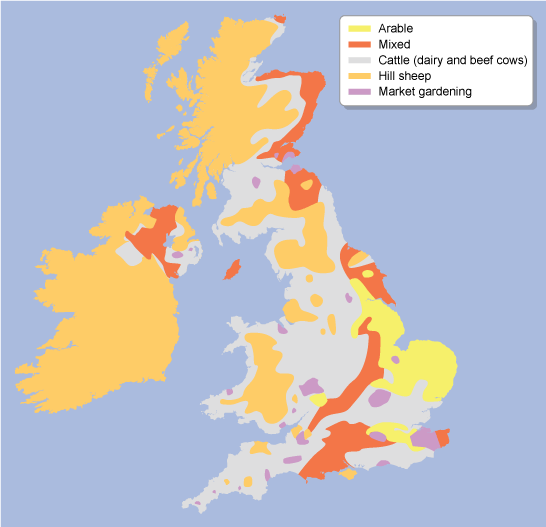 Agricultural Products Of England Map Distribution of Farming Types in the UK GCSE Geography Revision Notes