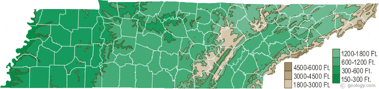 Tennessee Elevation Map With Cities Map of Tennessee