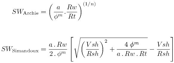 GeolOil Water saturation equations Archie, Simandoux, Indonesia