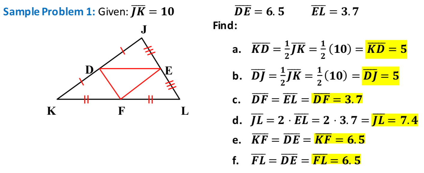 Triangle Midsegment Theorem Sample Problem 1 ⋆ GeometryCoach.com