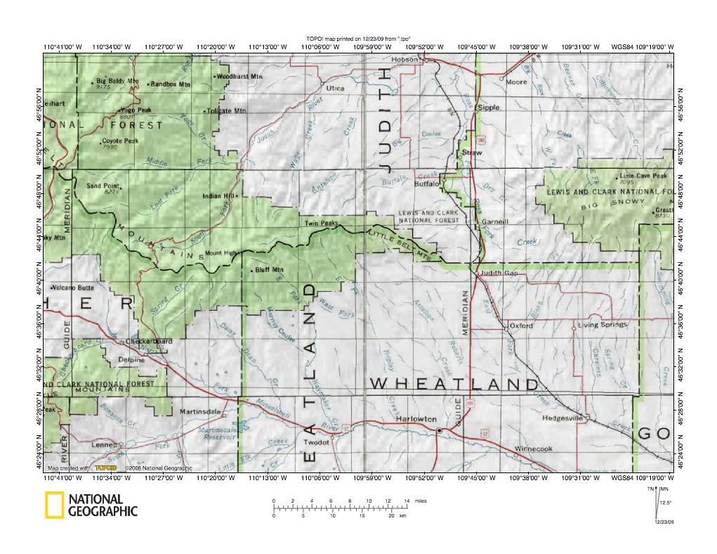 South Fork Judith RiverMusselshell River drainage divide area landform