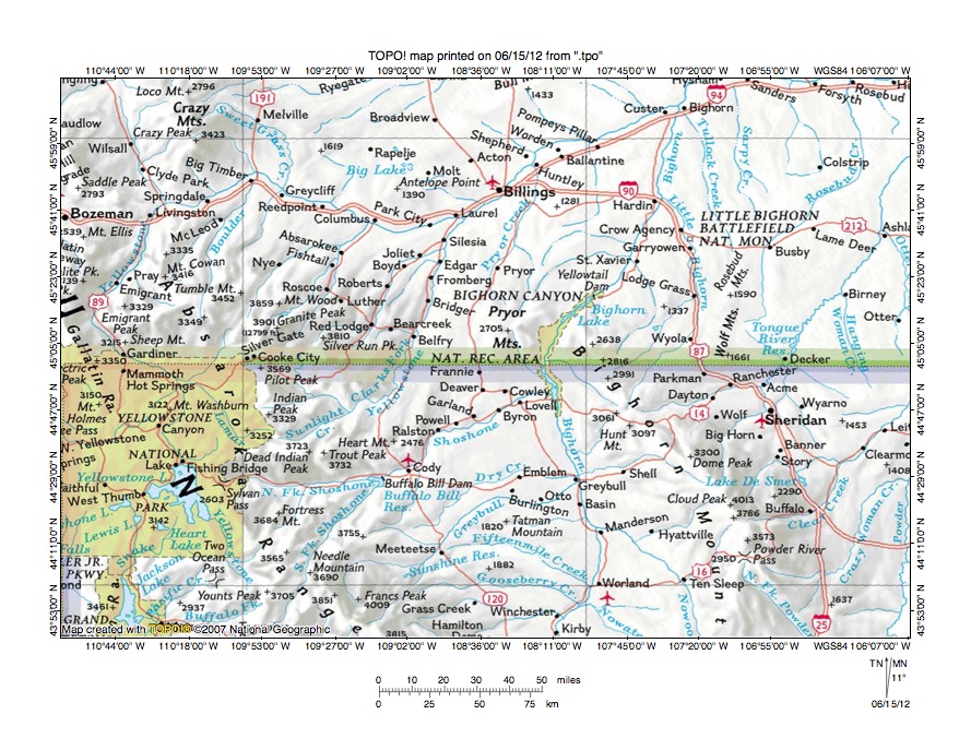 Lamar River Clarks Fork Yellowstone River drainage divide area