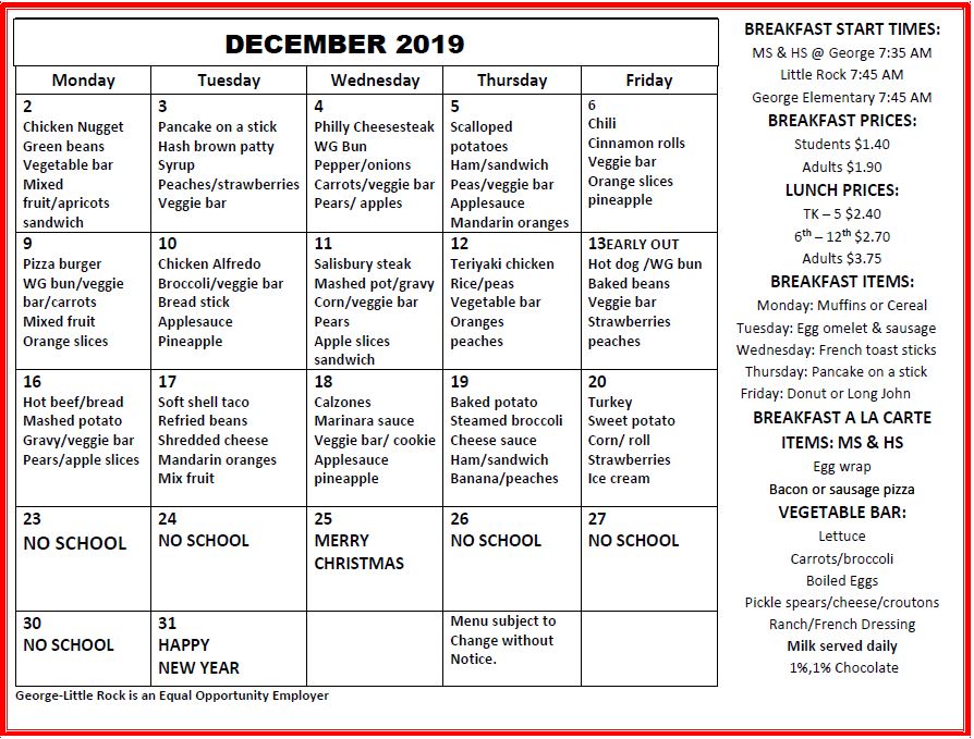 Lunch Menu Rock Community Schools