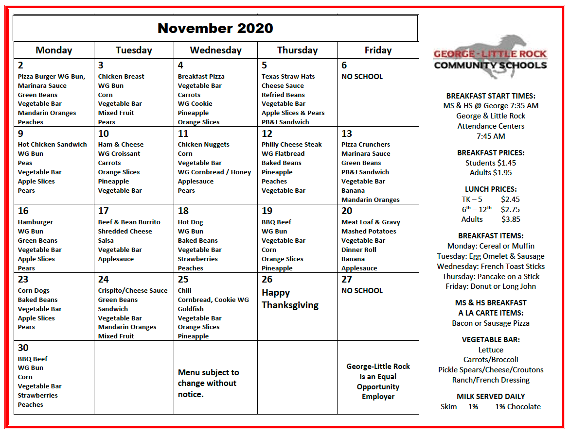 Lunch Menu Rock Community Schools