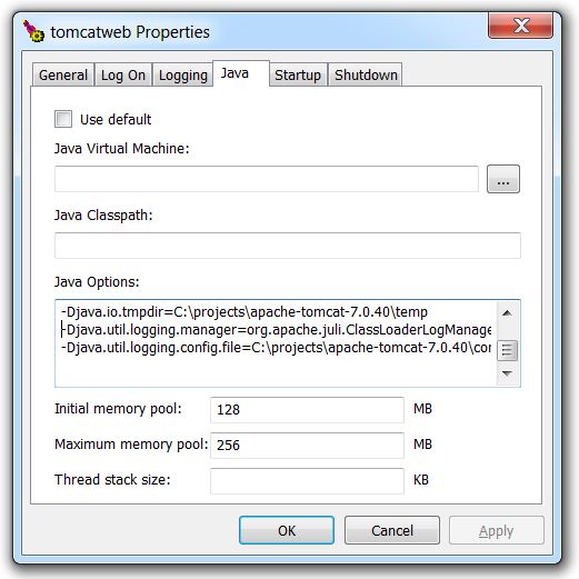 Tomcat installed as Windows service doesn’t create log files