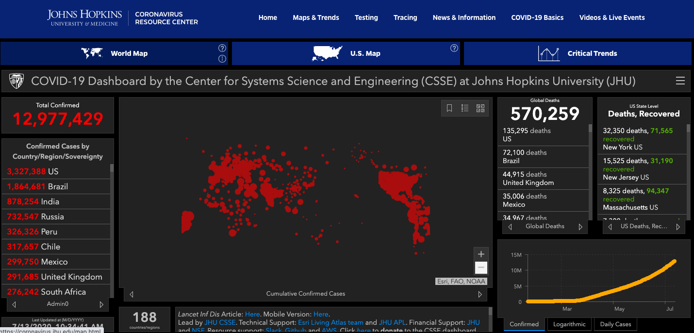 Arcgis Johns Hopkins Map Making A Difference: Johns Hopkins Covid Dashboard Gets Top Esri Award