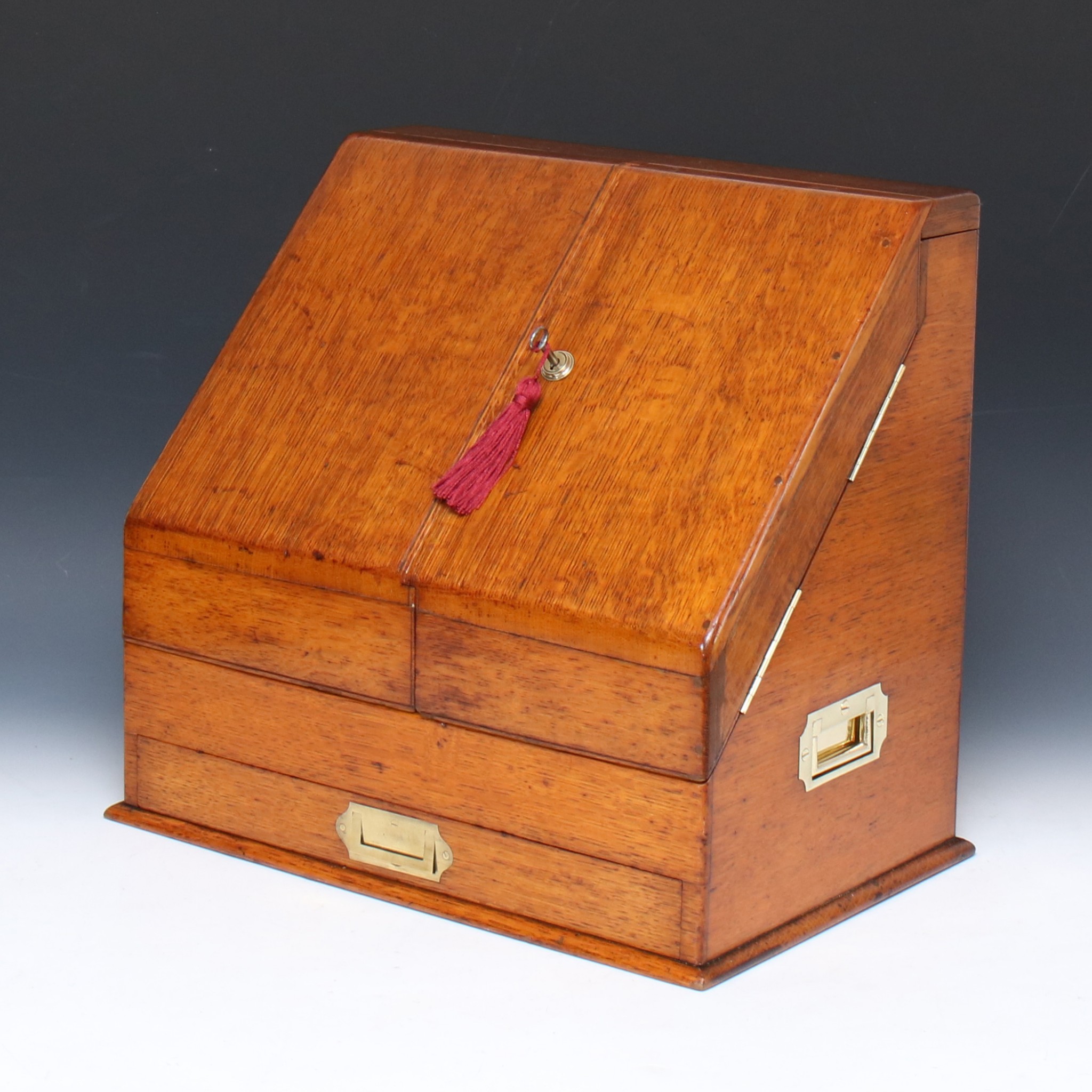 A Very Fine Victorian Oak Stationery with Satinwood Interior