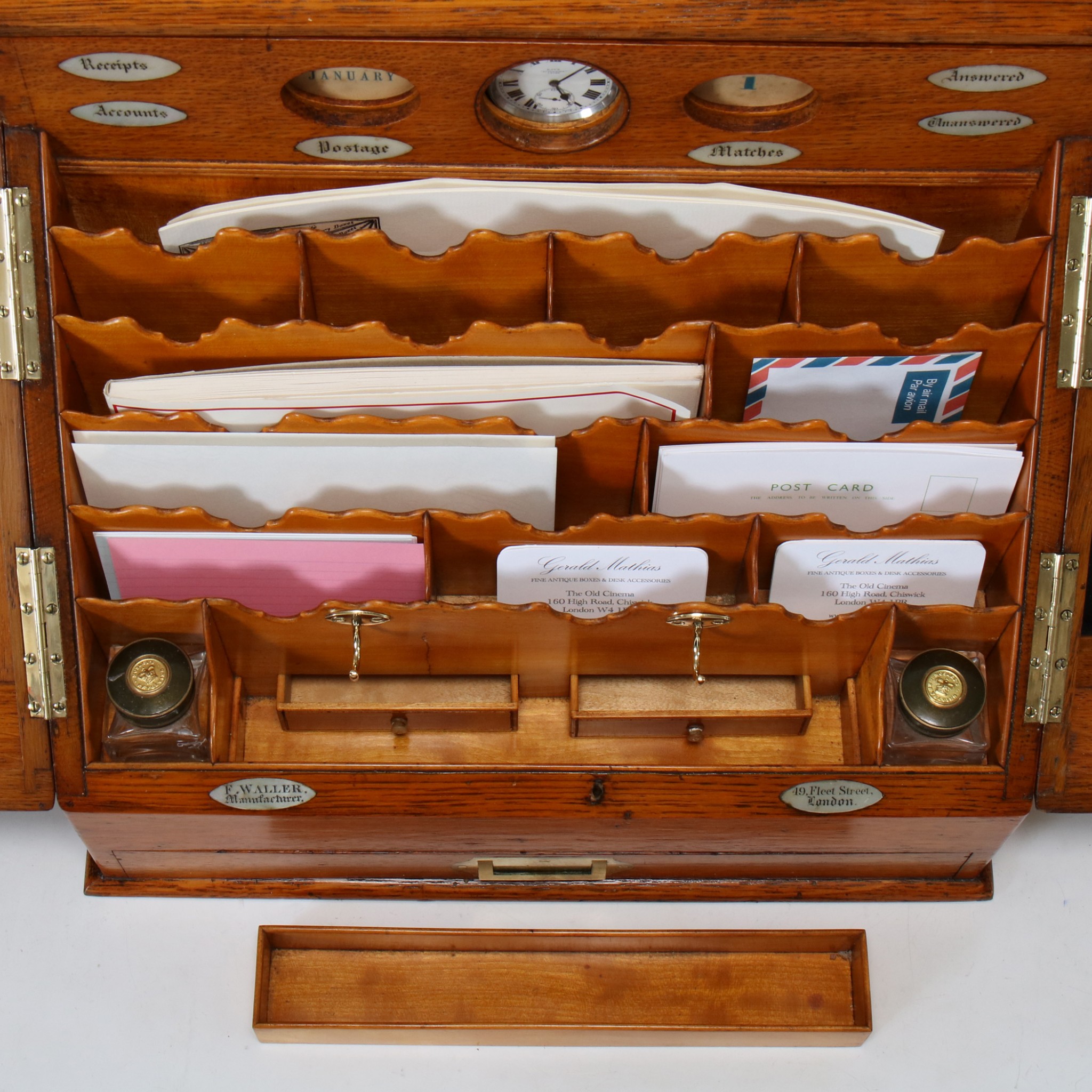 A Very Fine Victorian Oak Stationery with Satinwood Interior