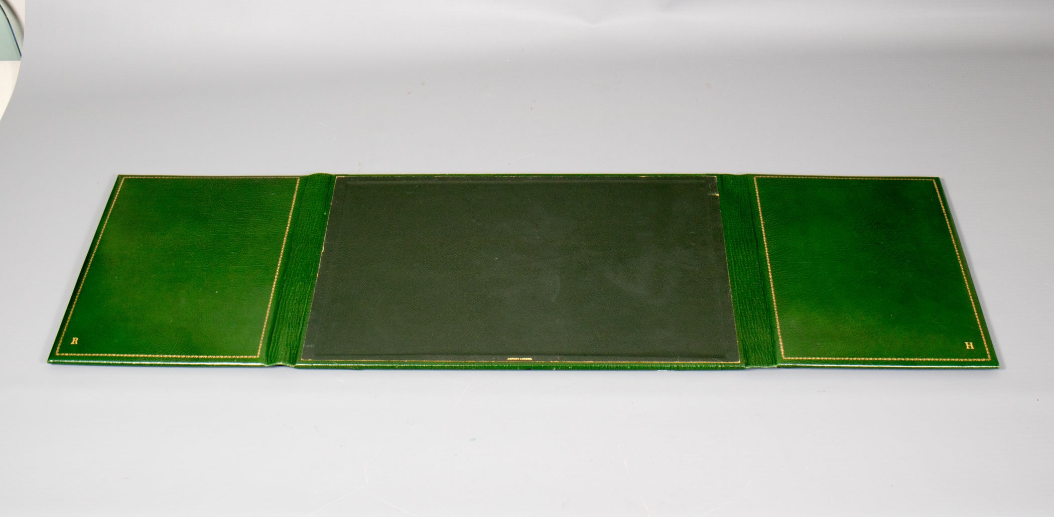 Asprey, London A 1930’s Green Grained Leather Desk Top Blotter Blotting pad with Covers