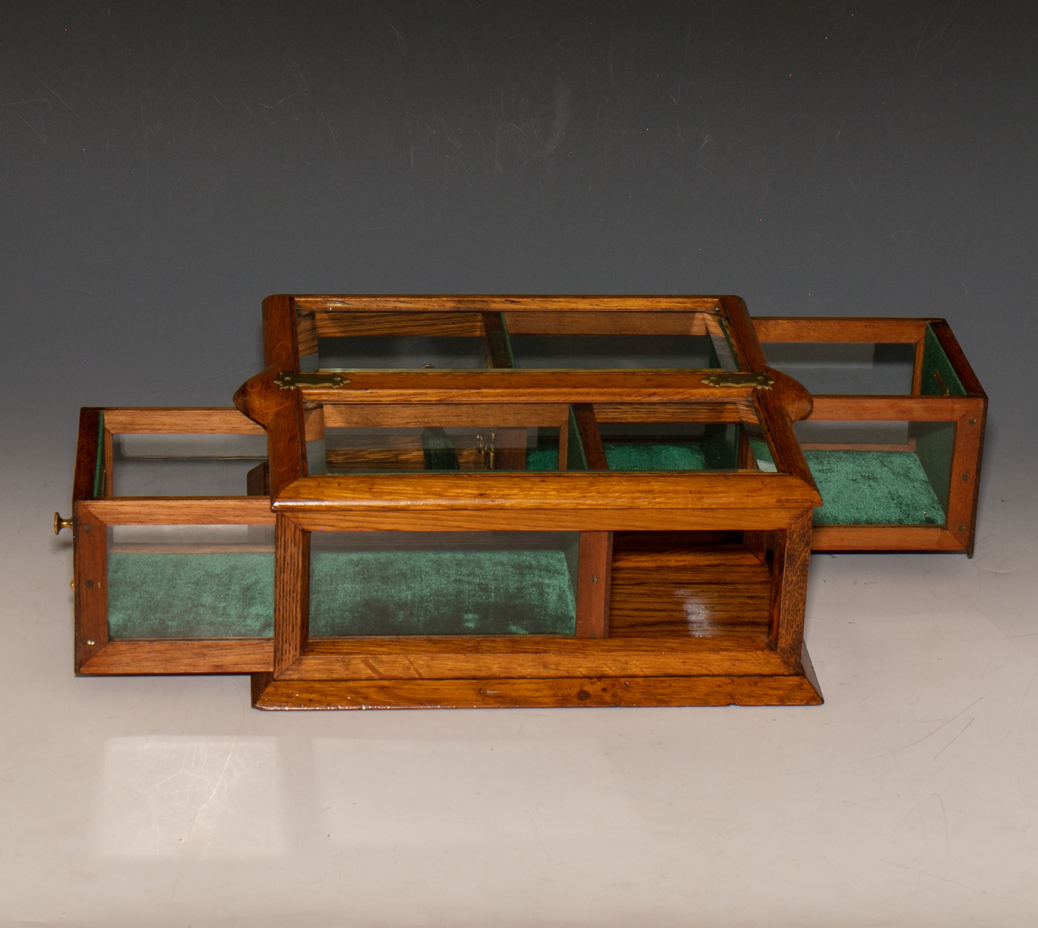 9909 An Edwardian Oak & Glass TableTop Jewellery Display Gerald Mathias