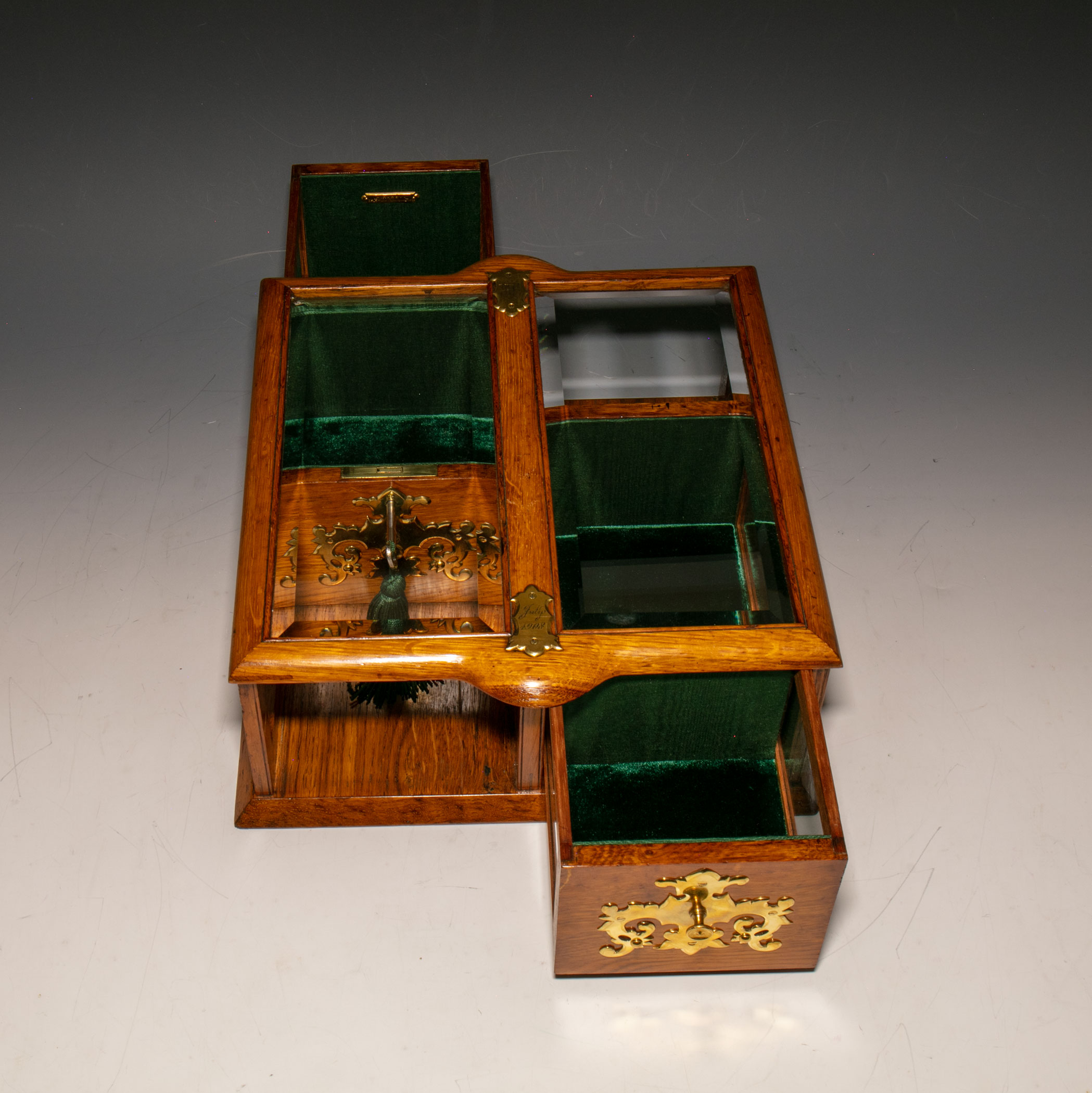 9909 An Edwardian Oak & Glass TableTop Jewellery Display Gerald Mathias