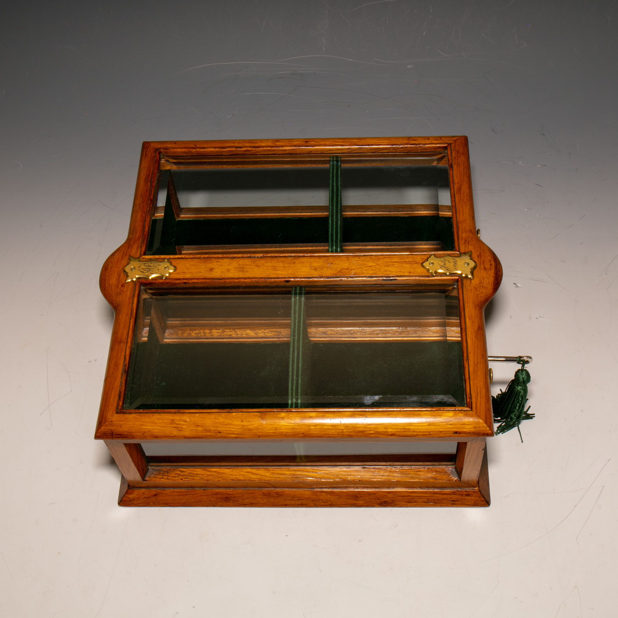9909 An Edwardian Oak & Glass TableTop Jewellery Display Gerald Mathias