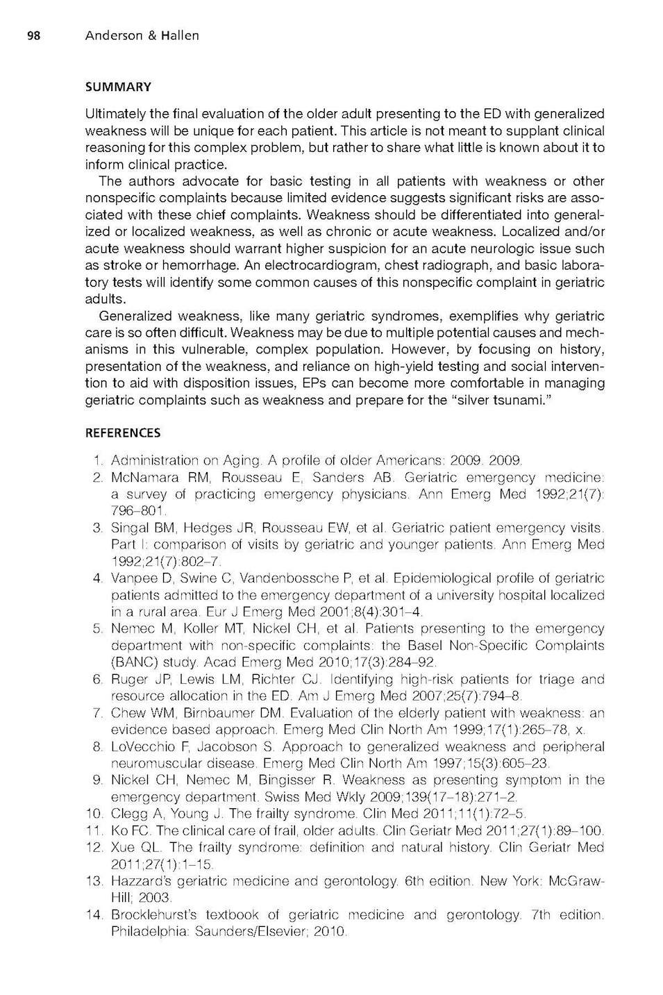 Generalized Weakness in the Geriatric Emergency Department Patient GeriEM