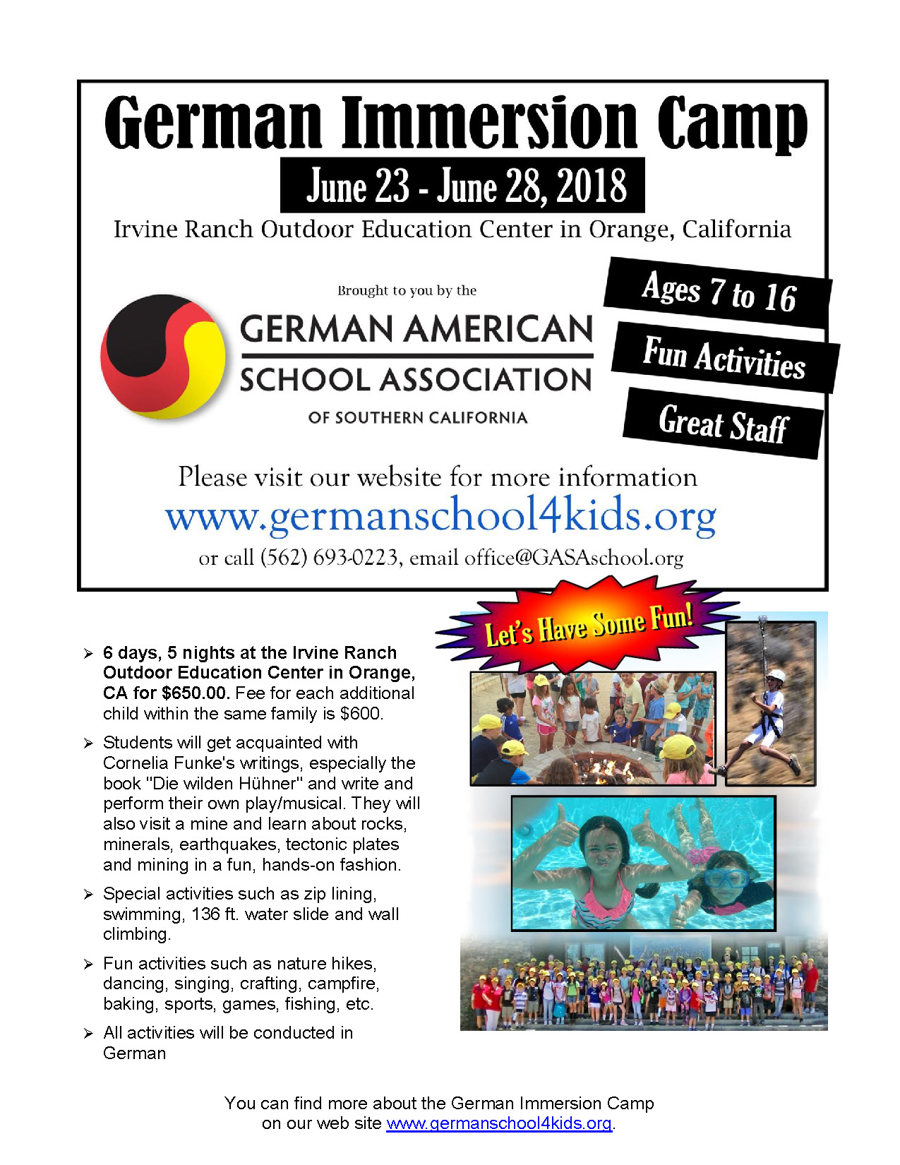 Summer Overnight Camp German Immersion in Orange German American
