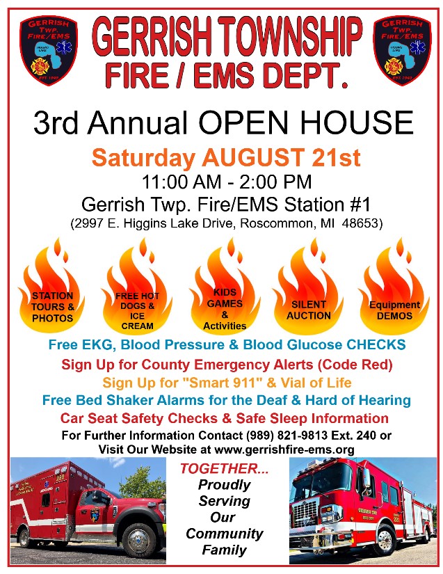 Annual OPEN HOUSE August 21, 2021 Gerrish Twp Fire & EMS