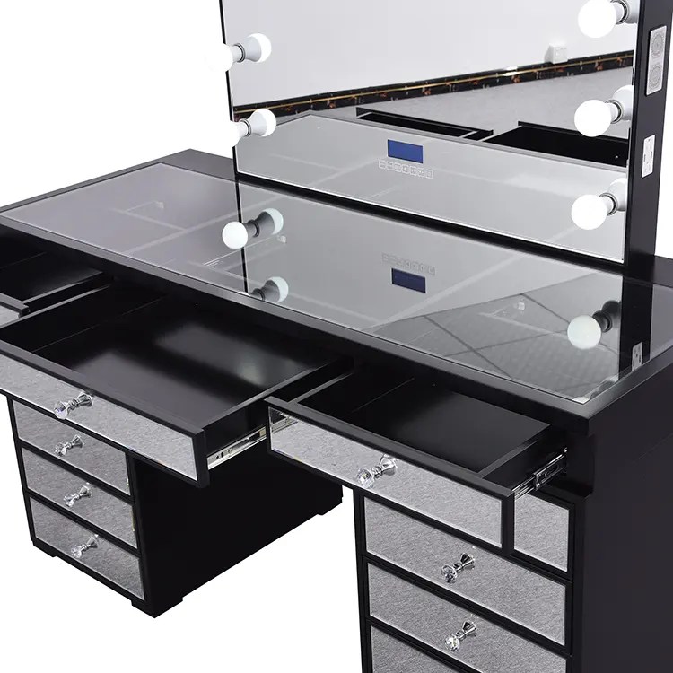 Hollywood Vanity Station Black Dressing Table with Mirror NZ