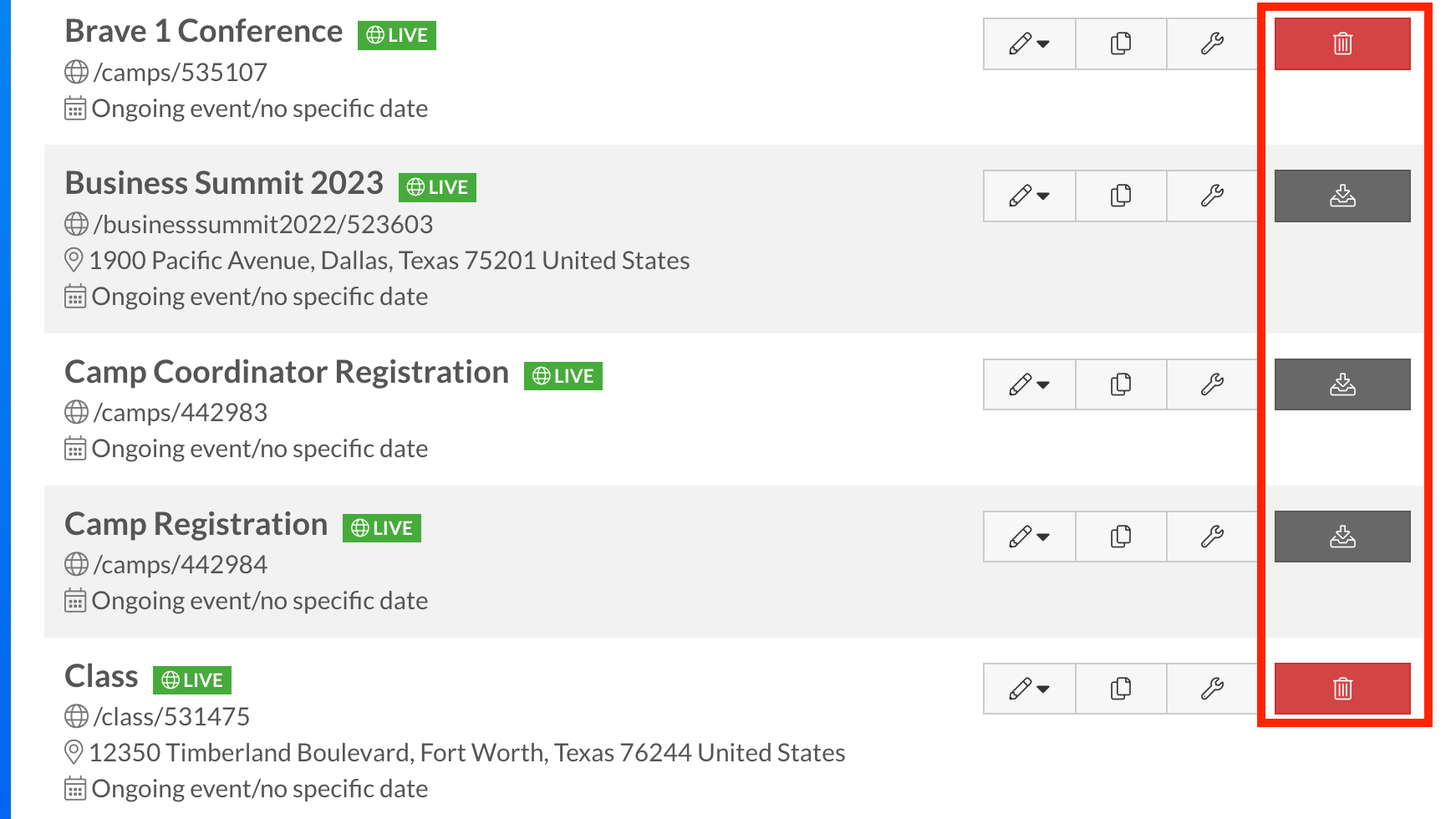 Deleting, Archiving, and Restoring Events Brushfire Help & Support