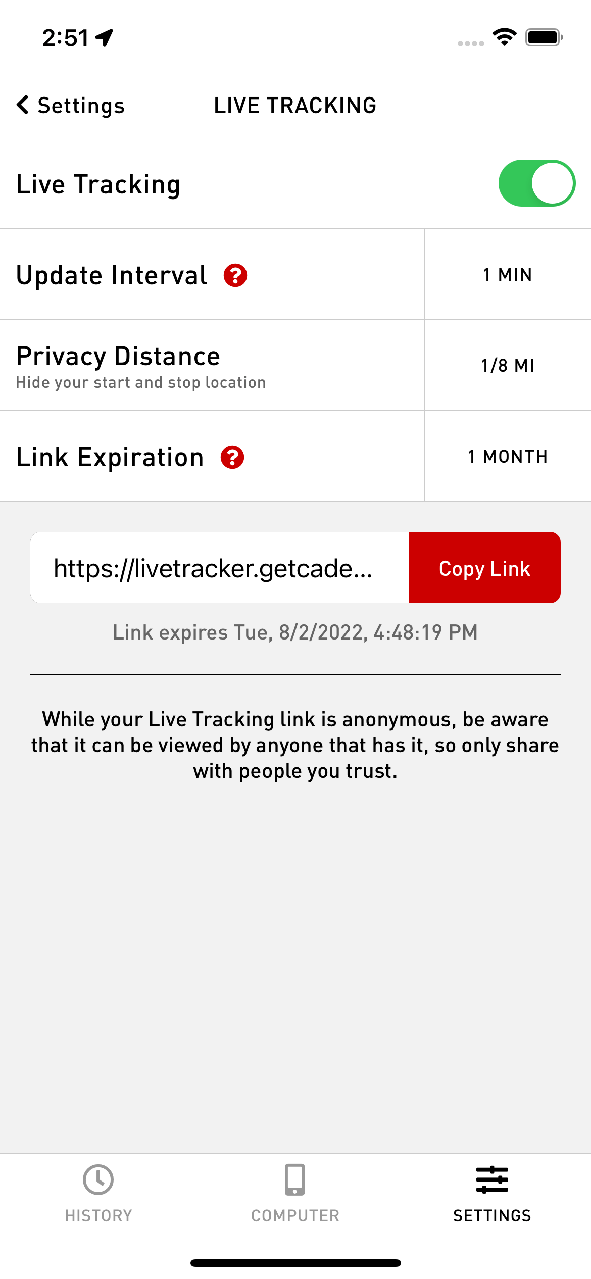 How does the Live Tracking feature work? Cadence