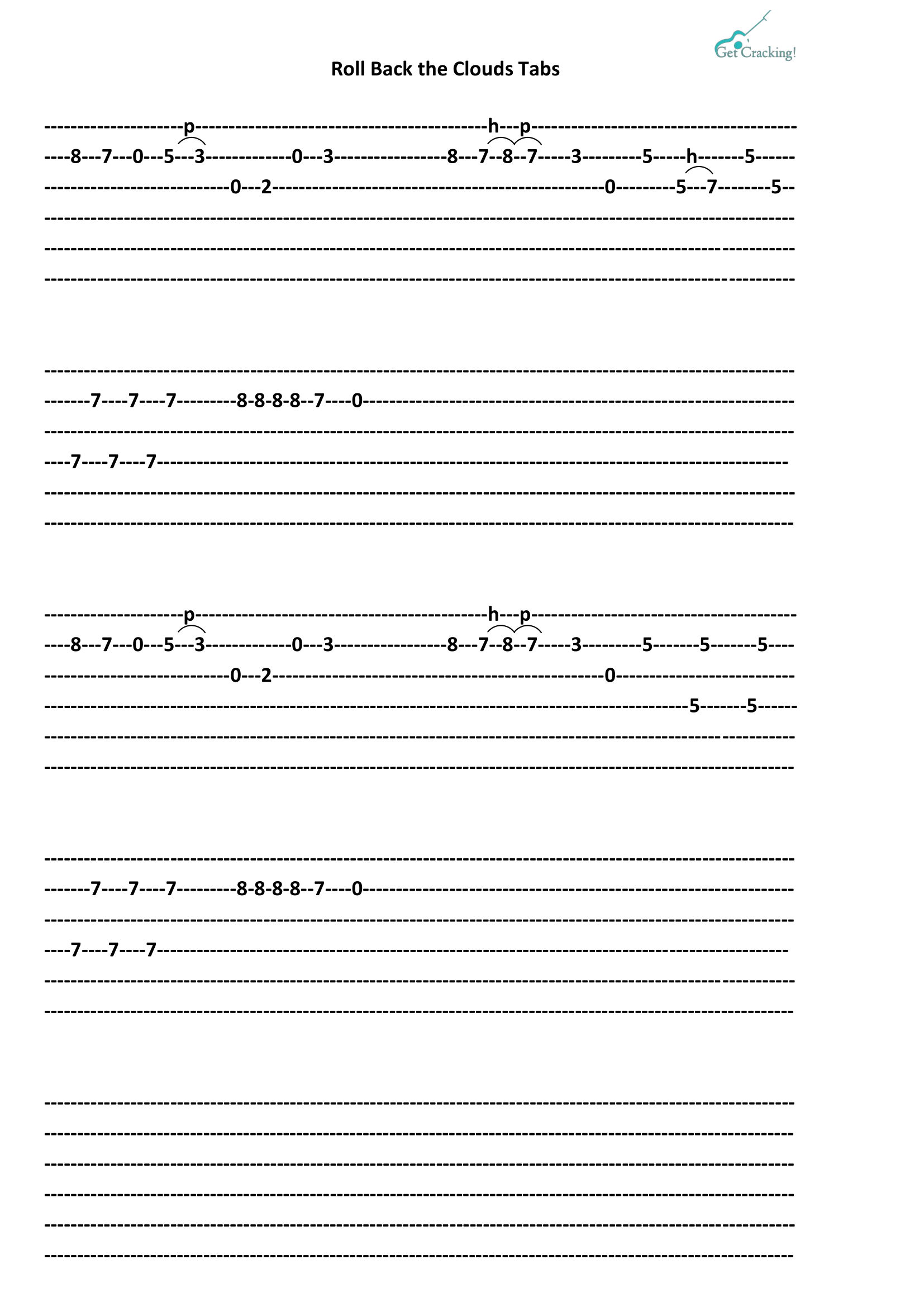 Roll Back the Clouds tabs getcrackingguitar