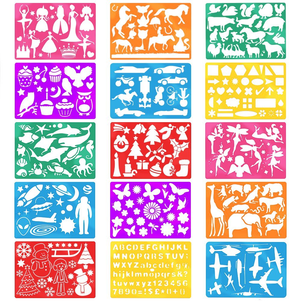 Pennen, markers, stiften 24 Pieces 74 Shapes Plastic Stencils Drawing