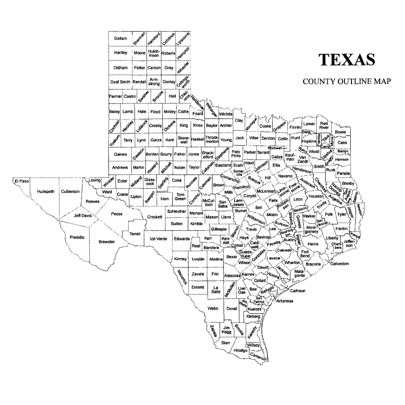 Texas County Map (TX)