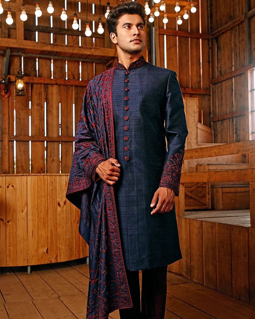 Pakistani Men Blue Sherwani With Dupatta Shawl UY COLLECTION lupon