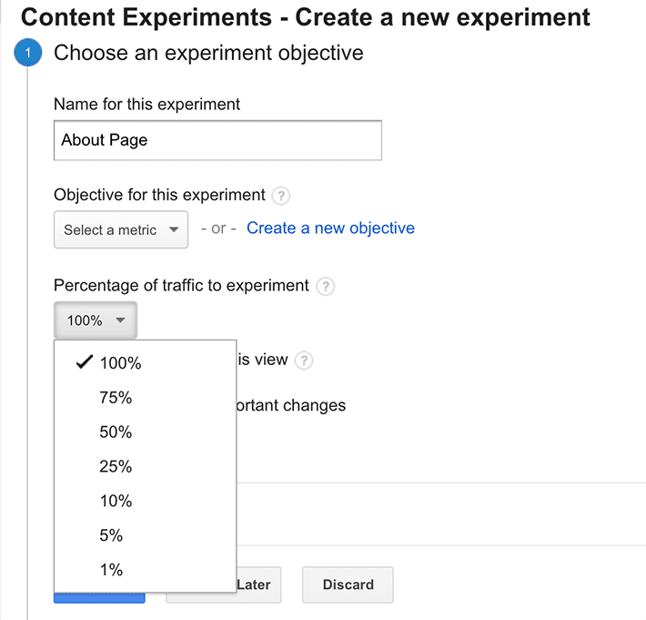 Website testing with Google Content Experiments Layout