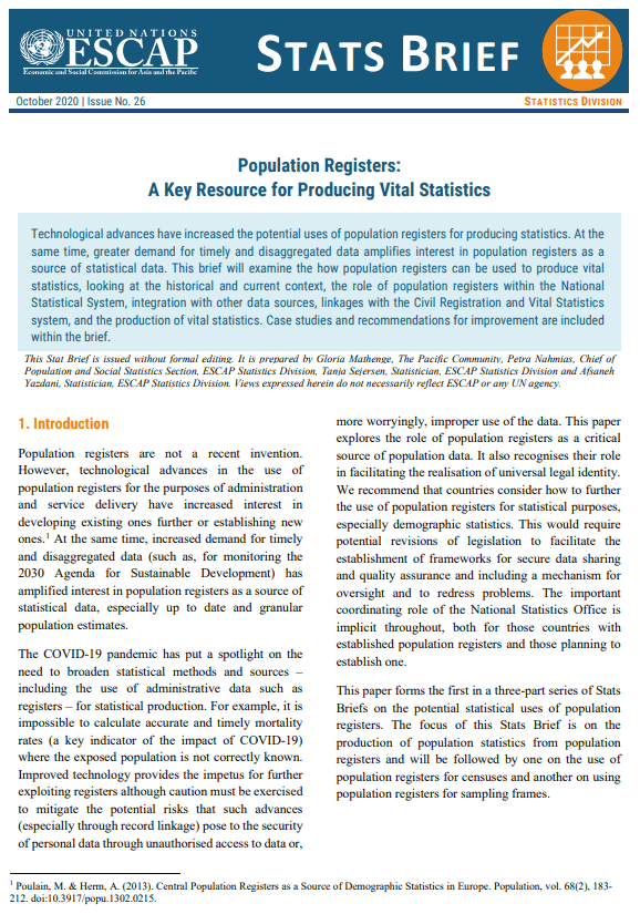 Stats Brief on Population Registers A Key Resource for Producing Vital