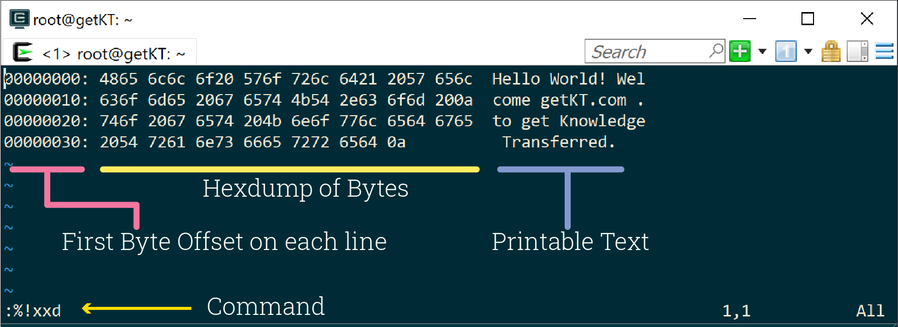 Command Line Tools to dump files in hex,octal and bin formats getKT