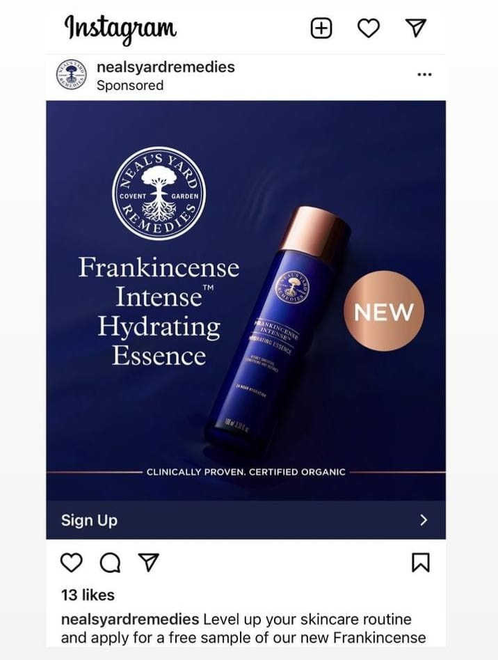 Neals Yard Frankincense Hydrating essence sample Get me FREE Samples