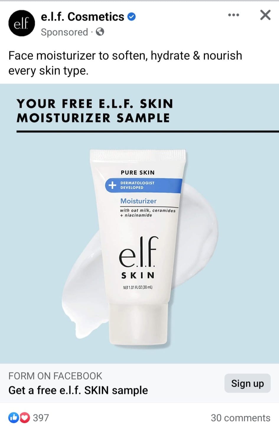 ELF Pure Skin Moisturizer sample Get me FREE Samples