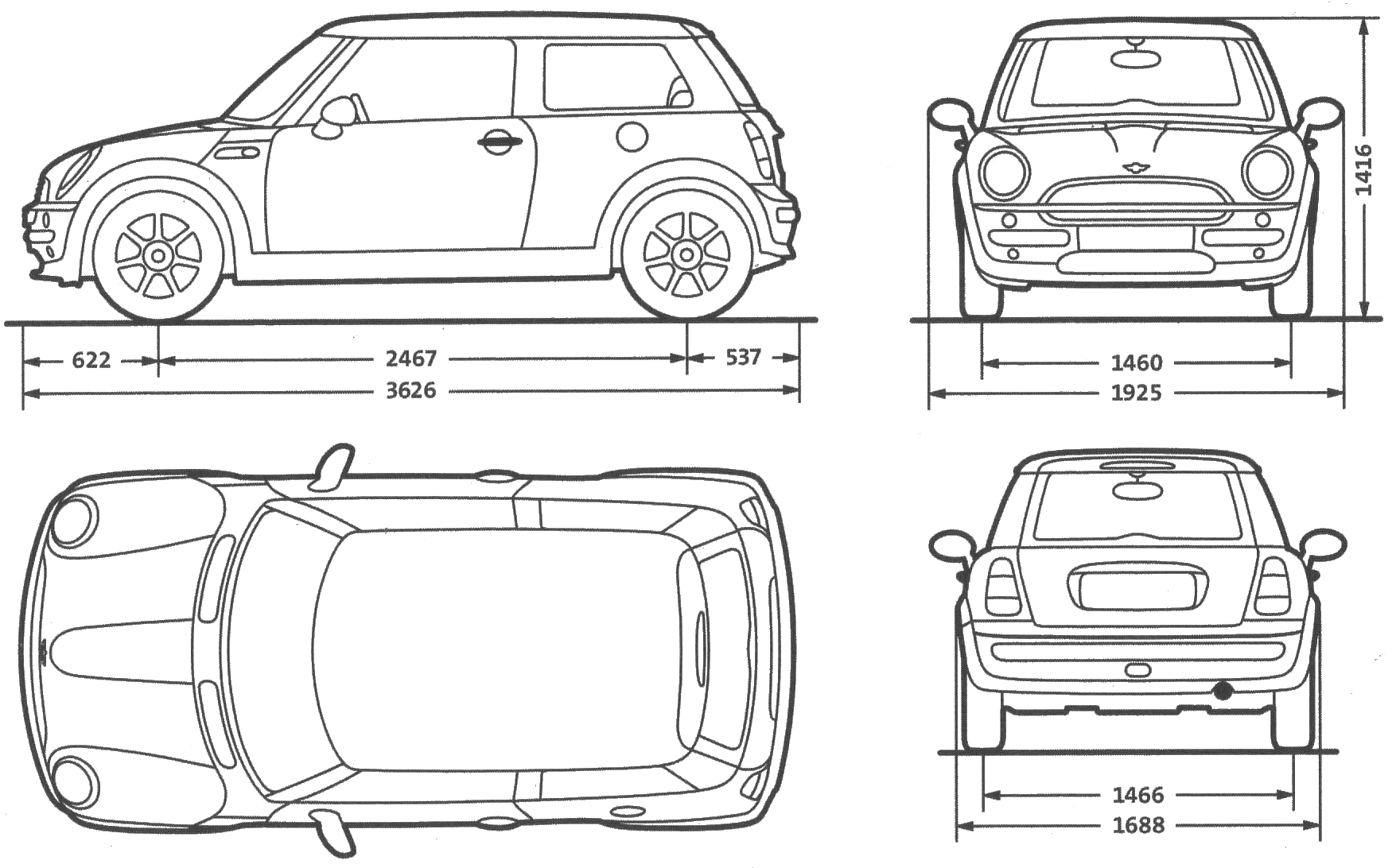 2005 Mini New Hatchback blueprints free Outlines
