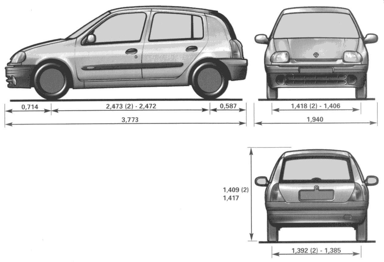 2000 Renault Clio Hatchback Blueprints Free - Outlines