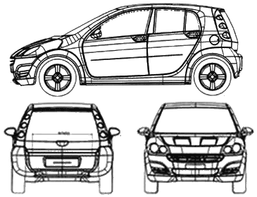 2005 Smart Forfour Hatchback V2 Blueprints Free - Outlines