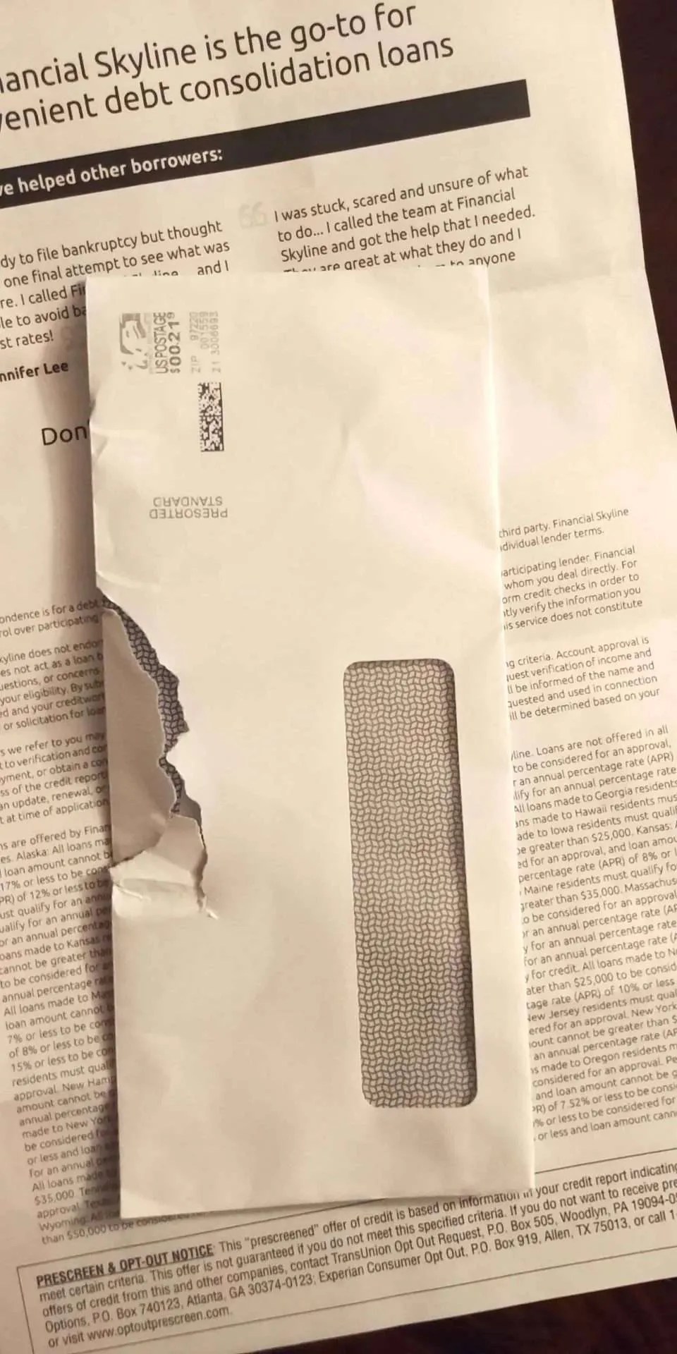 Financial Skyline Debt Mailer Review and What to Look For