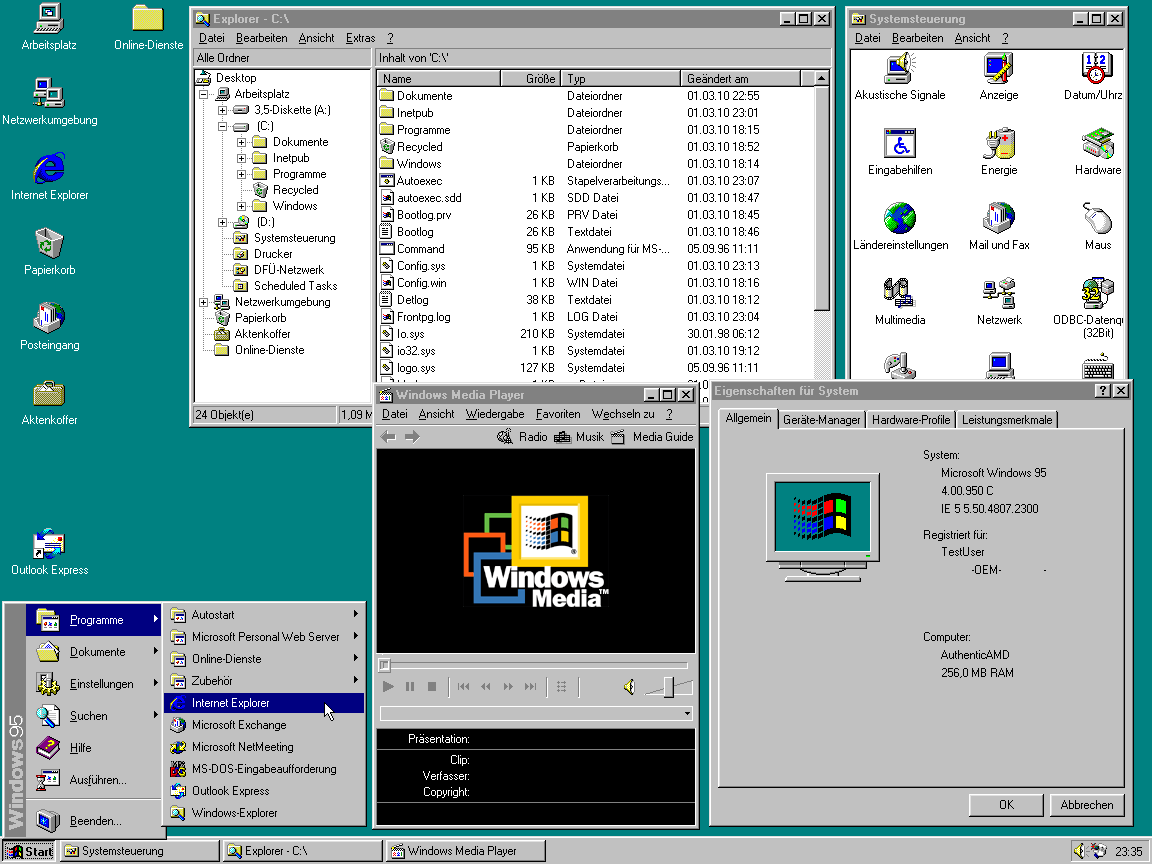 Microsoft Windows 95: First Retail Release PCjs Machines