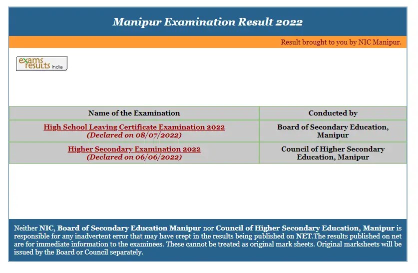 Manipur Board HSLC 10th Result 2022 GetResults