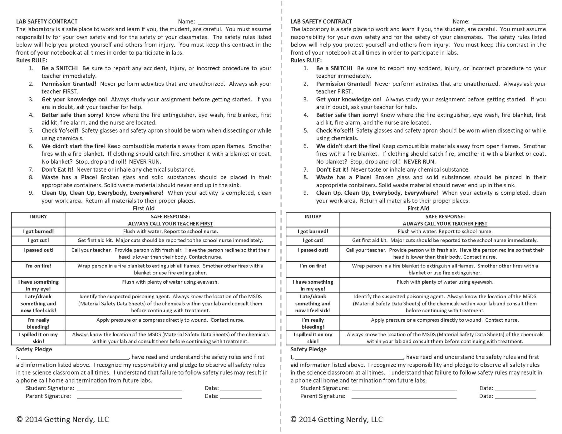 Lab Safety Contract INB GettingNerdyLLC Getting Nerdy Science Lessons