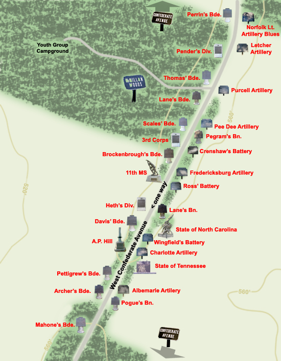 Tour map of West Confederate Avenue Part 2 at Gettysburg