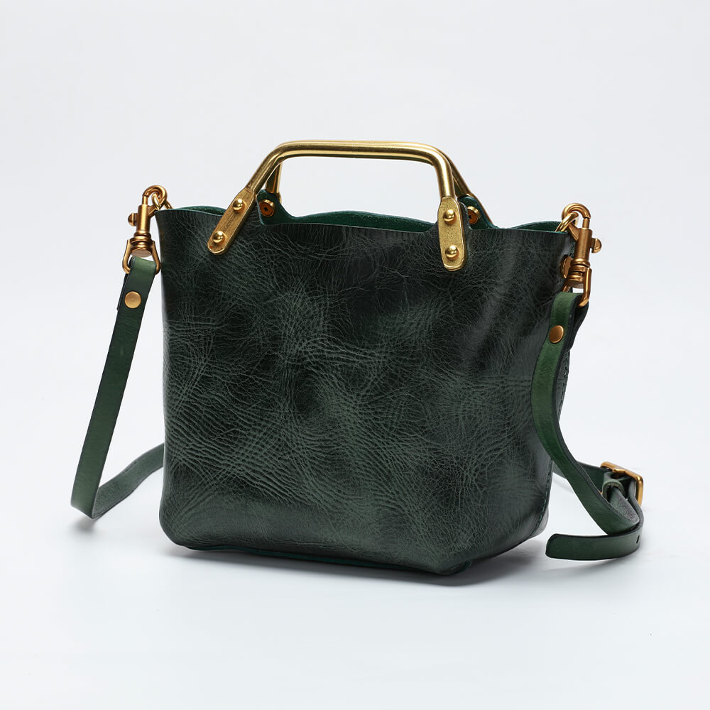 TopGrain Leather Handbag with Metal Handle Crossbody Bag GETUBAG