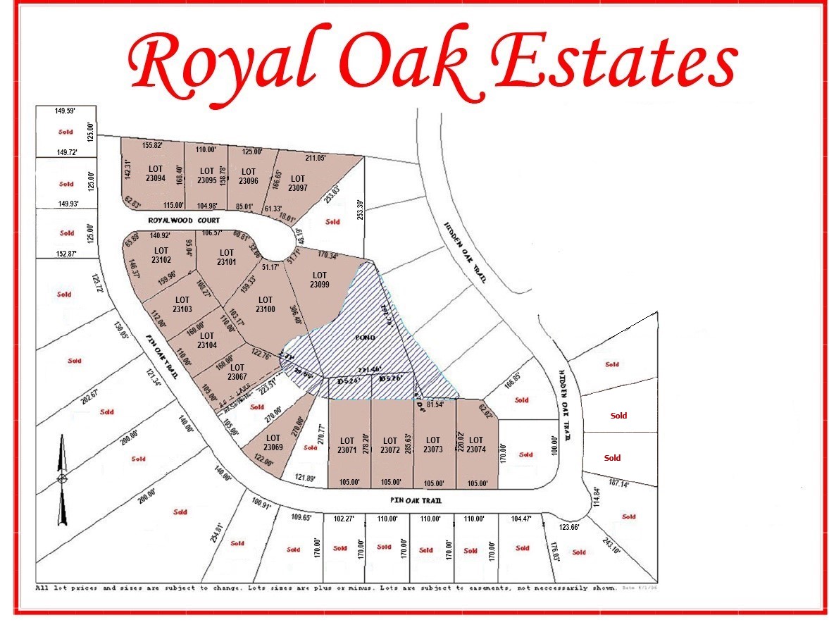 Royal Oak available Lot map. Getz Builders Inc.