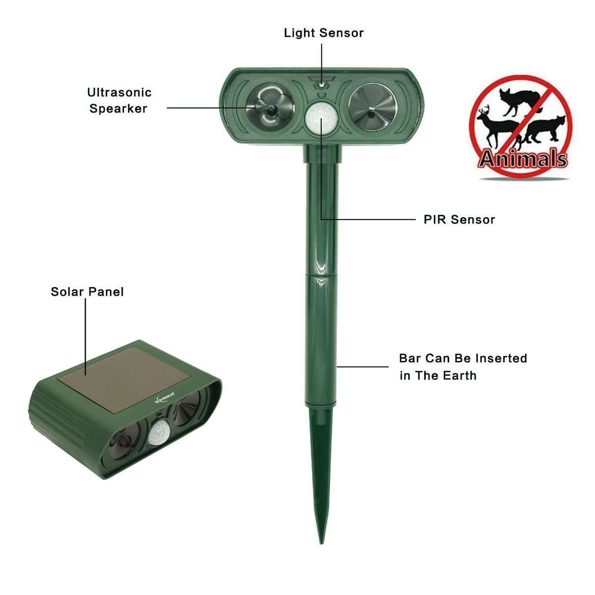 Solar Ultrasonic Pest Pir Sensor Animal Repeller